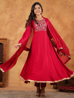 Janasya Pink Rayon Embroidered Kurta,Bottom & Dupatta | Grocsy