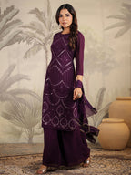 Janasya Purple Weightless Georgette Embroidered Kurta,Bottom & Dupatta | Grocsy