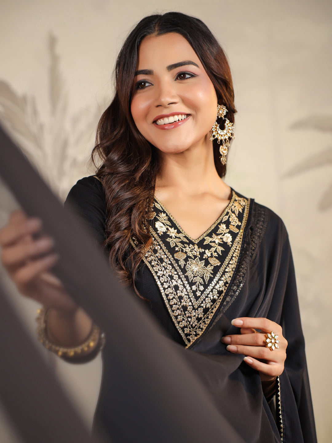 Janasya Dark Rayon Embroidered Anarkali Kurta Set | Grocsy