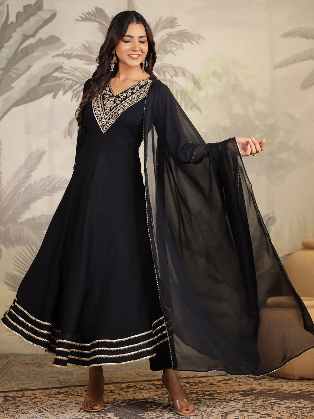 Janasya Dark Rayon Embroidered Anarkali Kurta Set | Grocsy