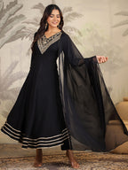 Janasya Dark Rayon Embroidered Anarkali Kurta Set | Grocsy