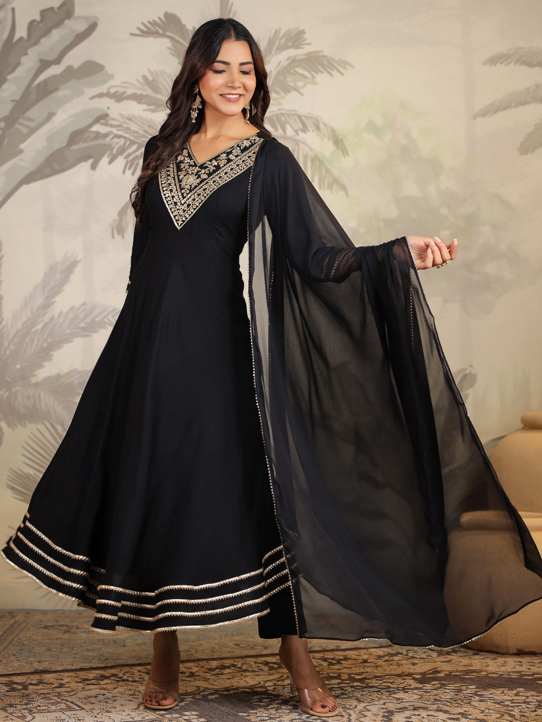 Janasya Dark Rayon Embroidered Anarkali Kurta Set | Grocsy