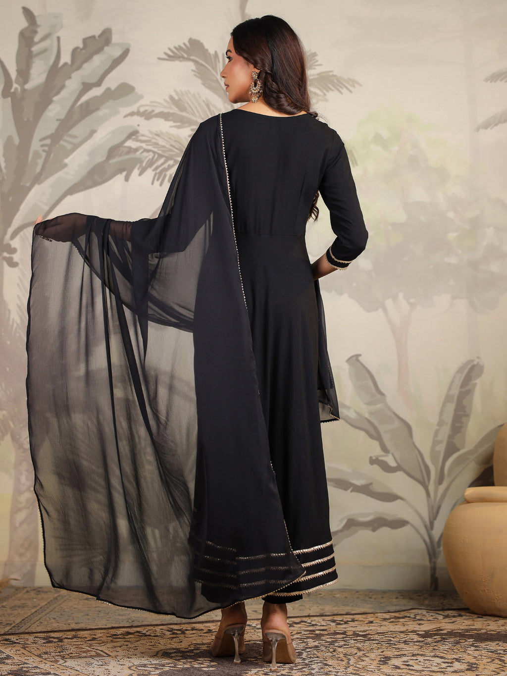 Janasya Dark Rayon Embroidered Anarkali Kurta Set | Grocsy