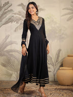 Janasya Dark Rayon Embroidered Anarkali Kurta Set | Grocsy