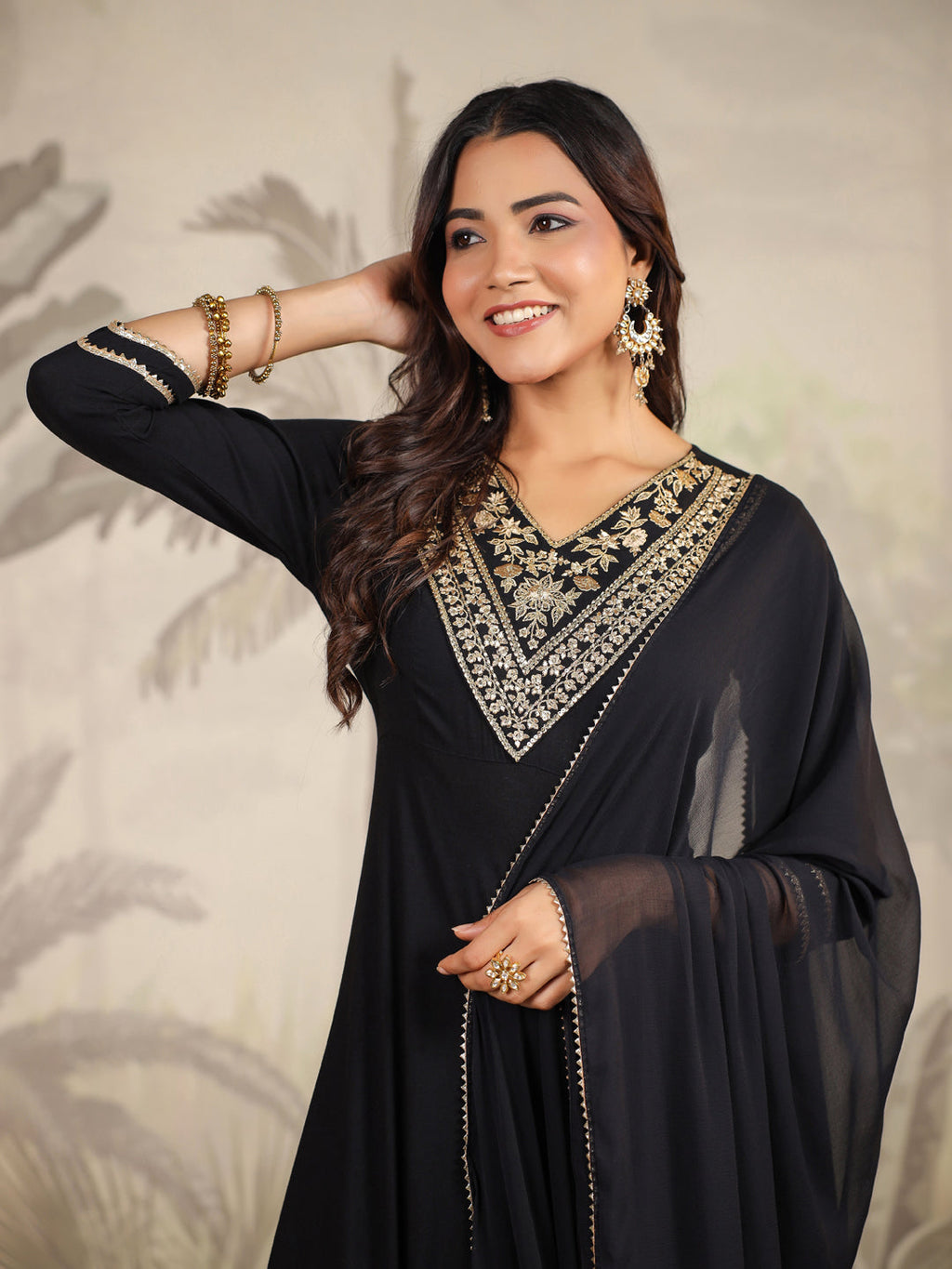 Janasya Dark Rayon Embroidered Anarkali Kurta Set | Grocsy