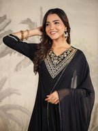 Janasya Dark Rayon Embroidered Anarkali Kurta Set | Grocsy