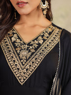 Janasya Dark Rayon Embroidered Anarkali Kurta Set | Grocsy
