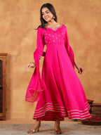 Janasya Dark Rayon Embroidered Anarkali Kurta Set | Grocsy
