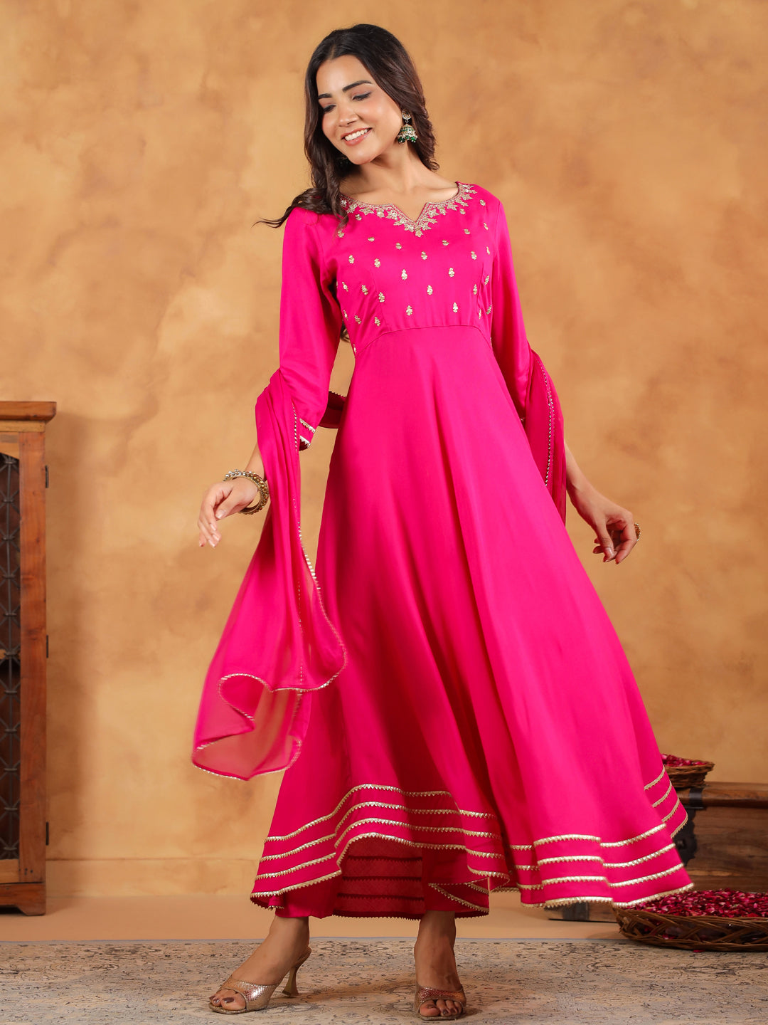 Janasya Dark Rayon Embroidered Anarkali Kurta Set | Grocsy