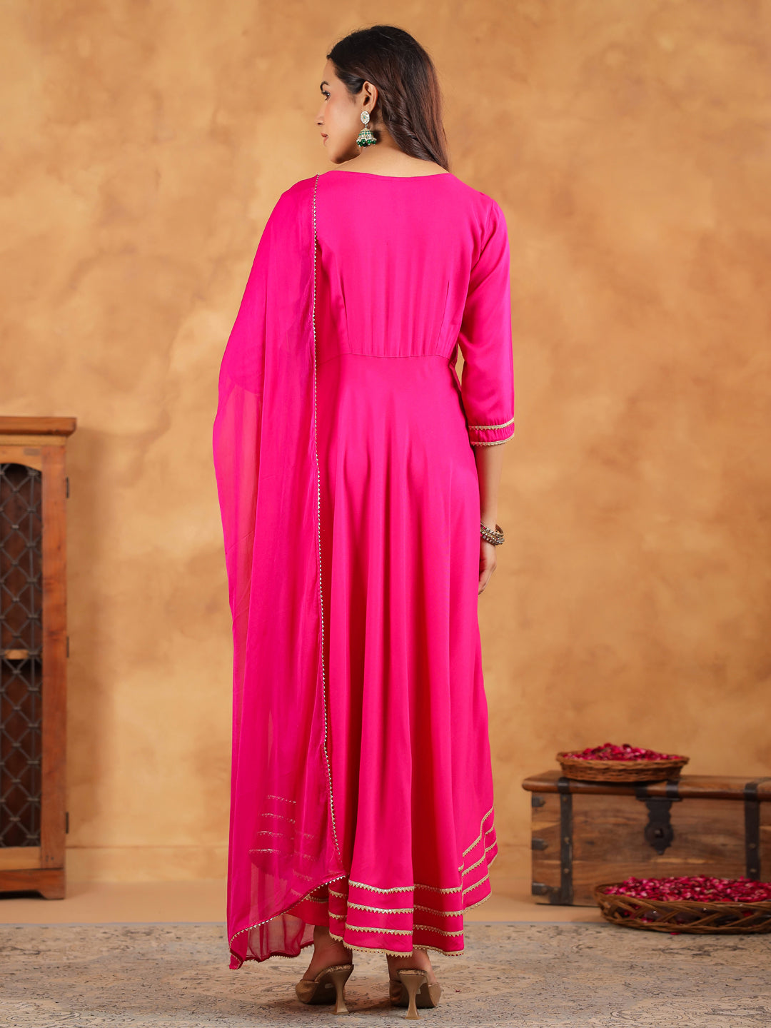 Janasya Dark Rayon Embroidered Anarkali Kurta Set | Grocsy