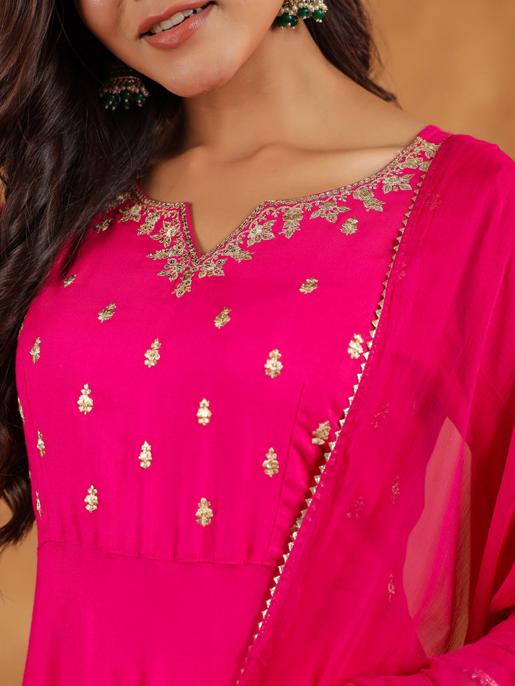 Janasya Dark Rayon Embroidered Anarkali Kurta Set | Grocsy