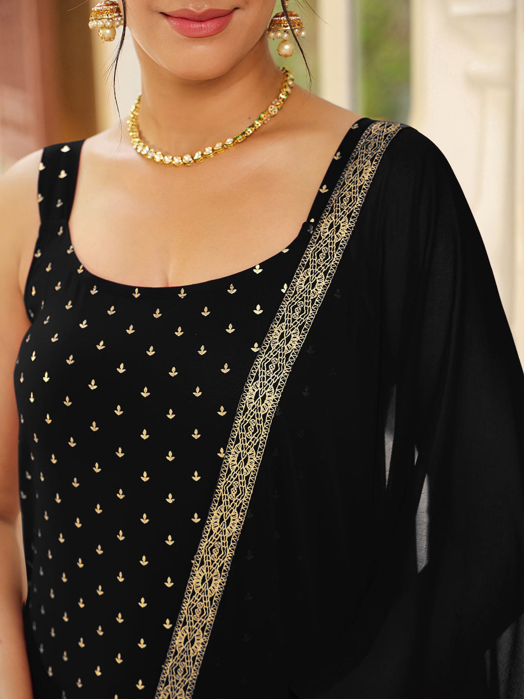 Janasya Dark Rayon Foil Print Straight Kurta Set | Grocsy