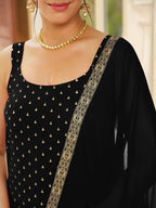 Janasya Dark Rayon Foil Print Straight Kurta Set | Grocsy