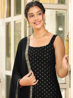 Janasya Dark Rayon Foil Print Straight Kurta Set | Grocsy