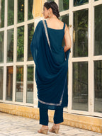 Janasya Dark Rayon Foil Print Straight Kurta Set | Grocsy