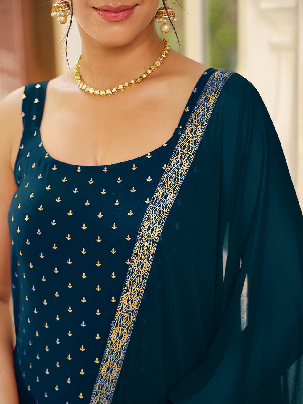 Janasya Dark Rayon Foil Print Straight Kurta Set | Grocsy