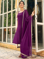 Janasya Dark Rayon Foil Print Straight Kurta Set | Grocsy