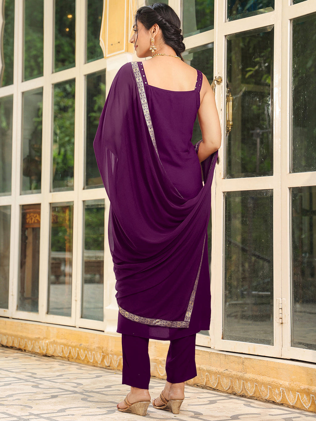 Janasya Dark Rayon Foil Print Straight Kurta Set | Grocsy
