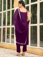 Janasya Dark Rayon Foil Print Straight Kurta Set | Grocsy