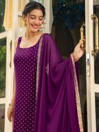 Janasya Dark Rayon Foil Print Straight Kurta Set | Grocsy