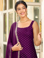 Janasya Dark Rayon Foil Print Straight Kurta Set | Grocsy