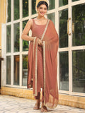 Janasya Dark Rayon Foil Print Straight Kurta Set | Grocsy