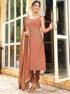 Janasya Dark Rayon Foil Print Straight Kurta Set | Grocsy