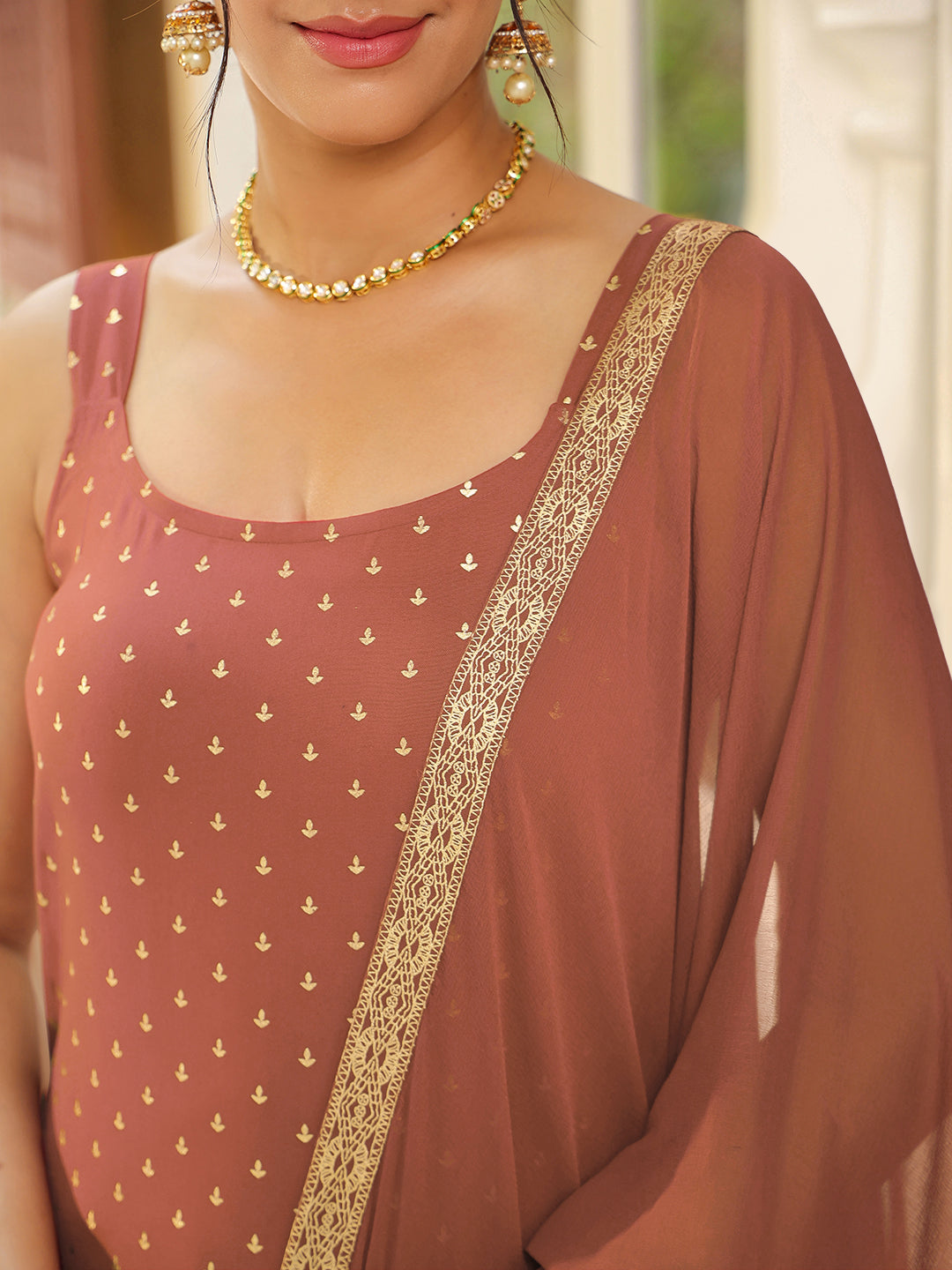 Janasya Dark Rayon Foil Print Straight Kurta Set | Grocsy