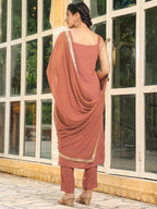 Janasya Dark Rayon Foil Print Straight Kurta Set | Grocsy