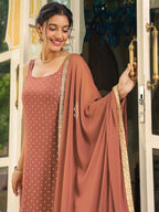 Janasya Dark Rayon Foil Print Straight Kurta Set | Grocsy