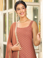 Janasya Dark Rayon Foil Print Straight Kurta Set | Grocsy