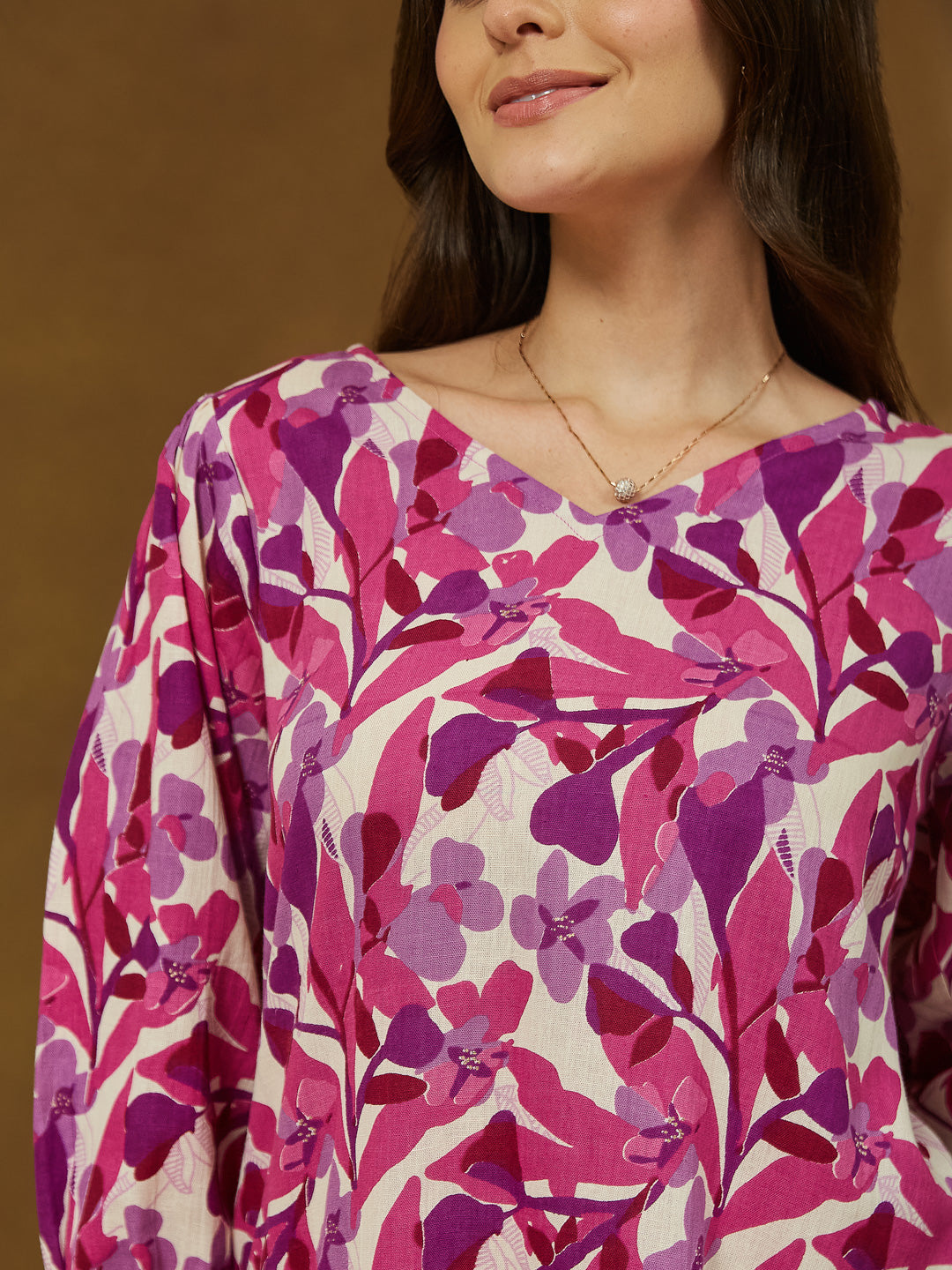 Janasya Bright Cotton Floral A-Line Dress | Grocsy