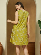 Janasya Dark Cotton Abstract A-Line Dress | Grocsy