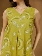 Janasya Dark Cotton Abstract A-Line Dress | Grocsy