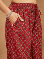 Janasya Dark Cotton Floral Straight Kurta Set | Grocsy