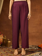 Janasya Wine Anarkali Chanderi Kurta,Bottom & Dupatta | Grocsy