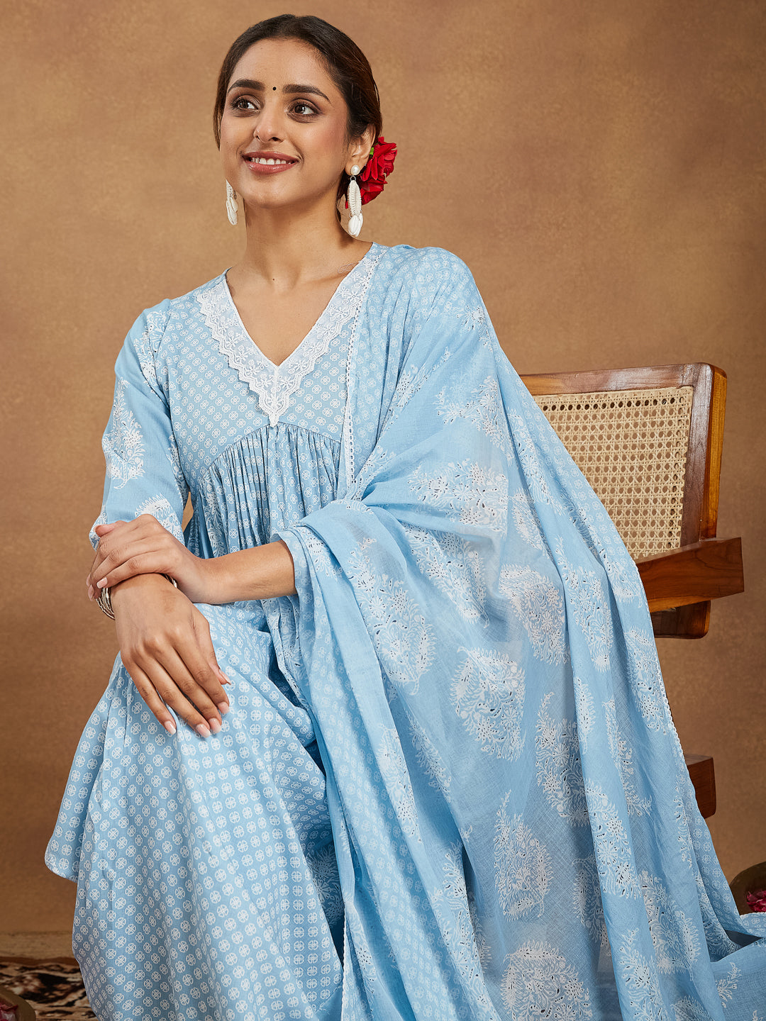 Janasya Light Rayon Ethnic Motifs A-Line Kurta Set | Grocsy