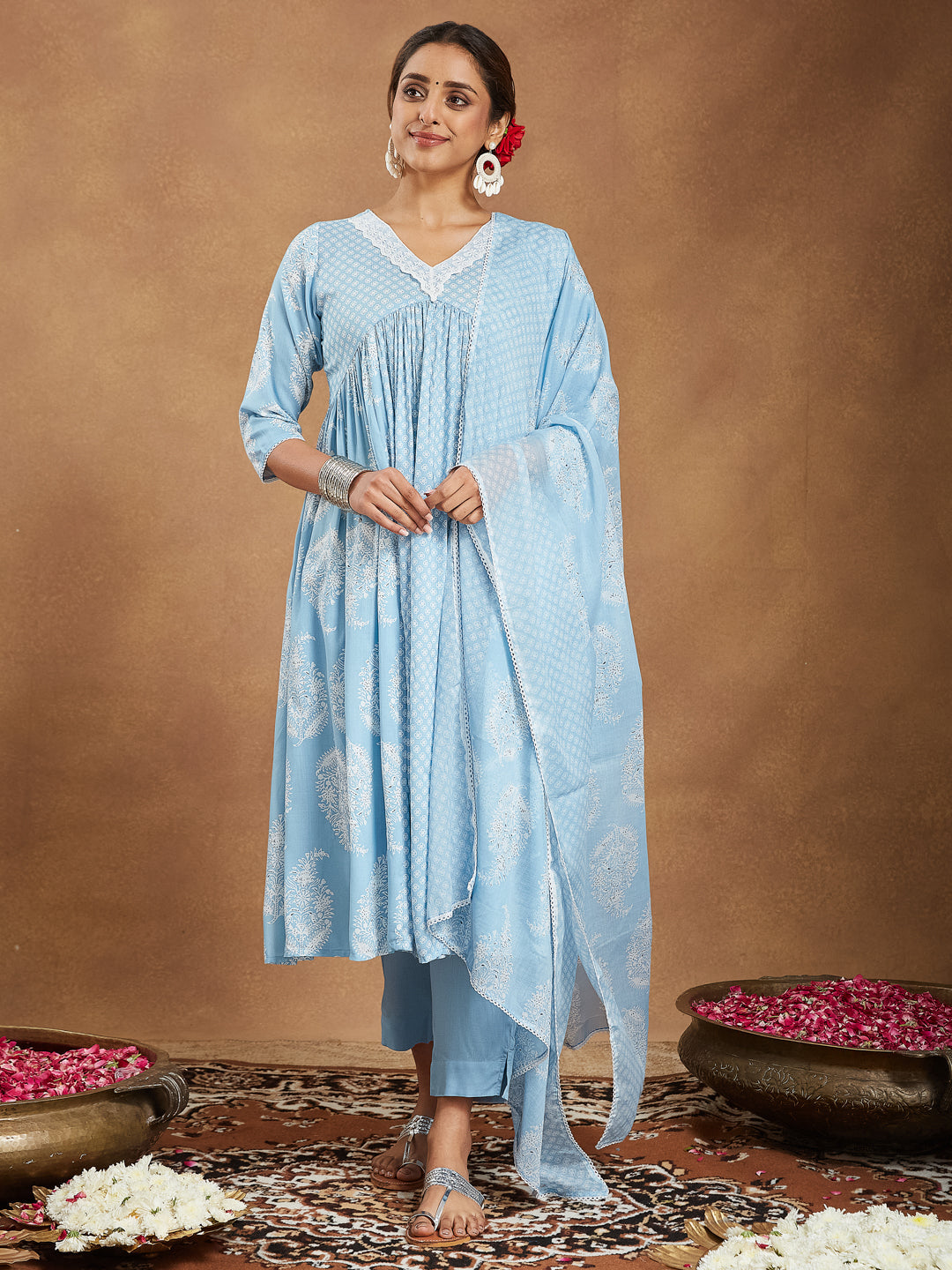 Janasya Light Rayon Ethnic Motifs A-Line Kurta Set | Grocsy