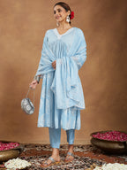 Janasya Light Rayon Ethnic Motifs A-Line Kurta Set | Grocsy
