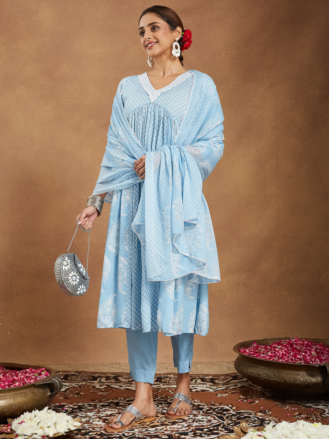 Janasya Light Rayon Ethnic Motifs A-Line Kurta Set | Grocsy