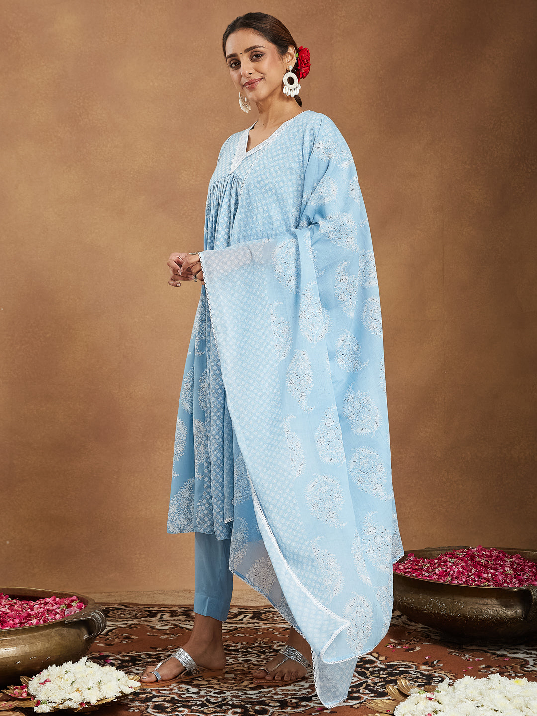Janasya Light Rayon Ethnic Motifs A-Line Kurta Set | Grocsy