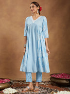 Janasya Light Rayon Ethnic Motifs A-Line Kurta Set | Grocsy