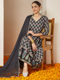 Janasya Dark Rayon Ethnic Motifs A-Line Kurta Set | Grocsy