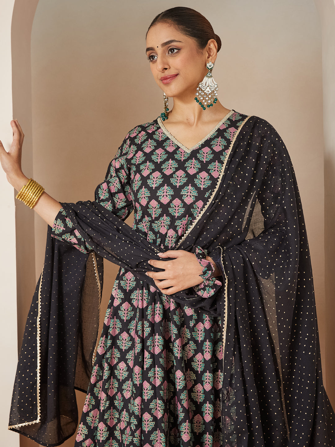 Janasya Dark Rayon Ethnic Motifs A-Line Kurta Set | Grocsy