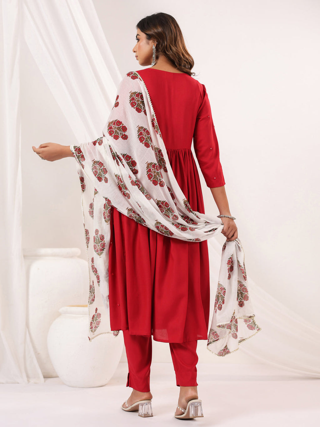 Janasya Dark Rayon Embellished A-Line Kurta Set | Grocsy