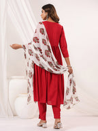 Janasya Dark Rayon Embellished A-Line Kurta Set | Grocsy