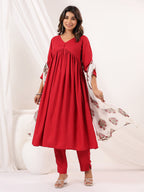Janasya Dark Rayon Embellished A-Line Kurta Set | Grocsy