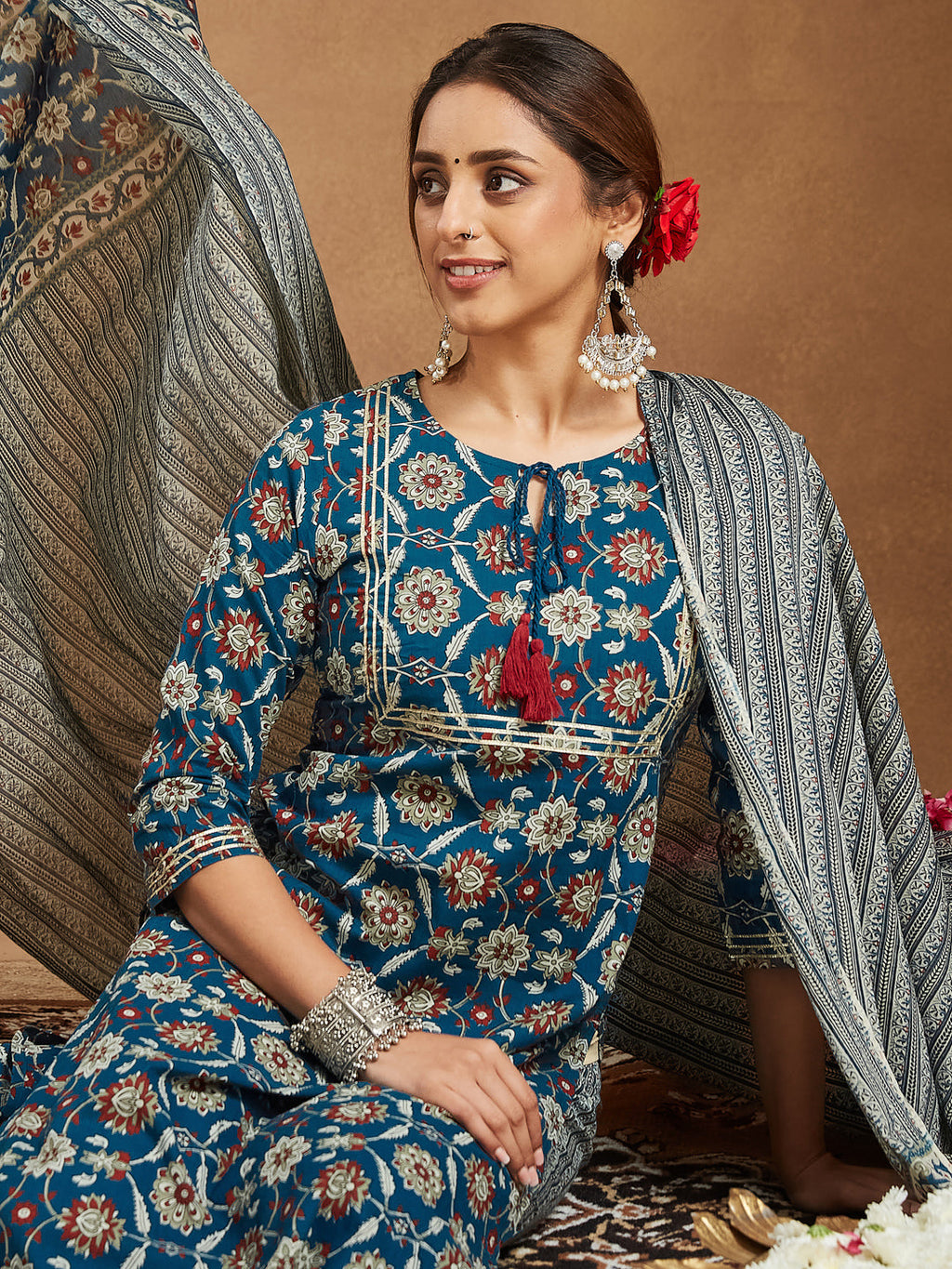 Janasya Bright Cotton Floral Straight Kurta Set | Grocsy