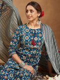 Janasya Bright Cotton Floral Straight Kurta Set | Grocsy