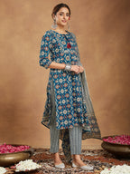 Janasya Bright Cotton Floral Straight Kurta Set | Grocsy